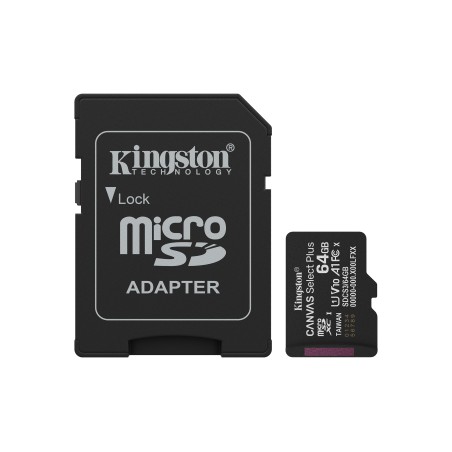 Kingston Technology Canvas Select Plus Gen3 MicroSDXC 64GB - Ultra-Fast 100 MB/s for High-Performance Storage and Enhanced Captu